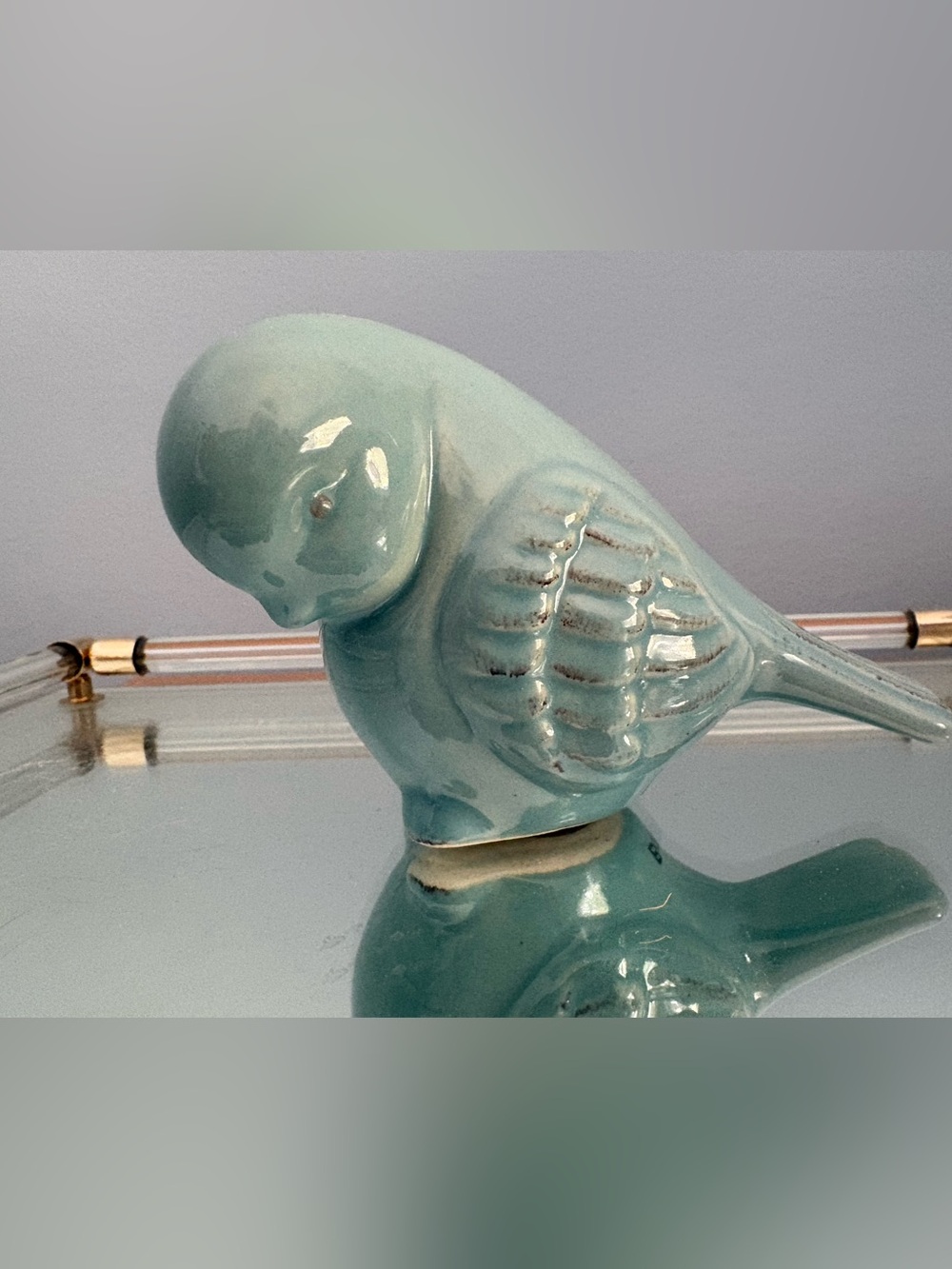 Glossy Ceramic Bird Accent in Aqua Blue